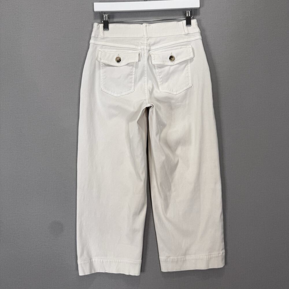 SPANX Stretch Twill Crop Wide Leg Pants Womens M Petite White Coastal Nautical - Picture 4 of 11